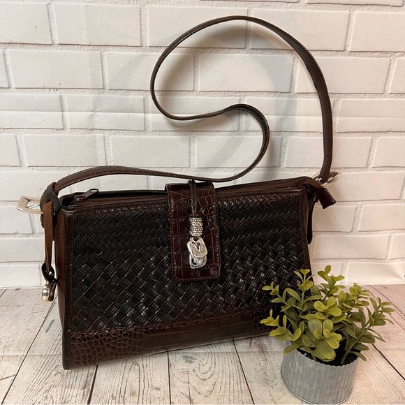 Brighton Shoulder Bag Bree Chocolate Brown Leather Handbag Embossed vintage